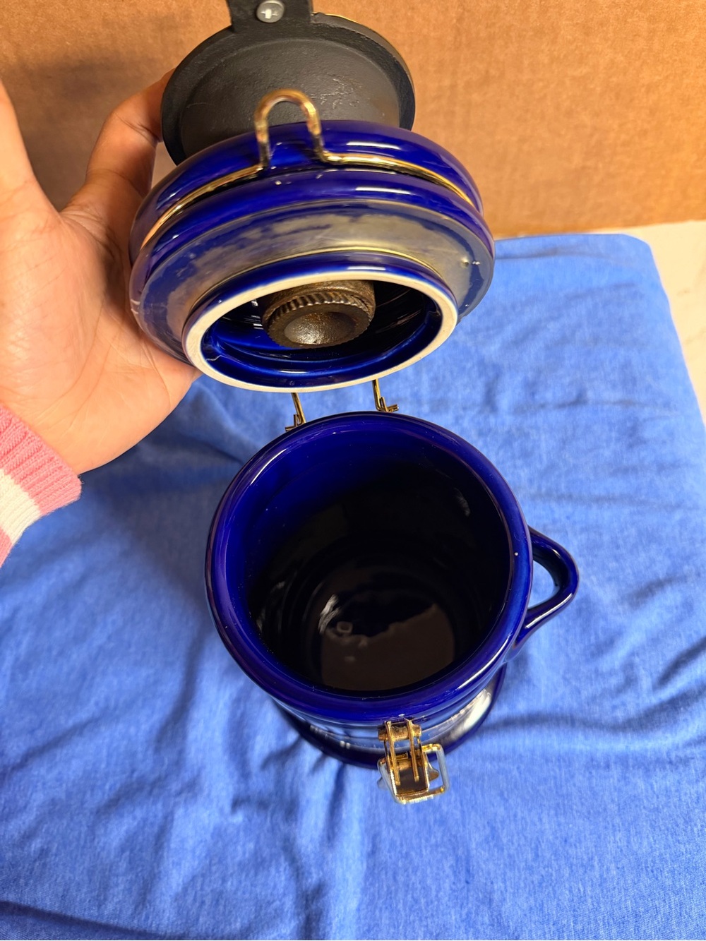 Vintage Fratello Cobalt Blue Ceramic Coffee Grinder Canister - Picture 6 of 7